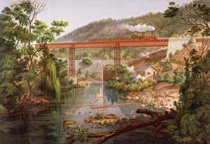 アントニオガルシアキューバスによる「メキシコ鉄道のアルバム」からのアトヤックの鉄道橋、1878年に発行（クロモリト） 作： Casimiro Castro